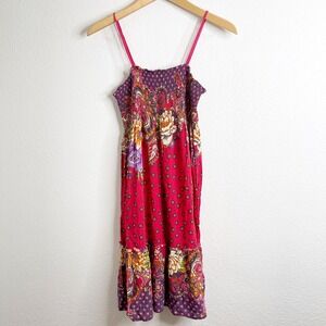 Vintage‎ XXI Pink Purple Floral Paisley Smocked Tiered Boho Sun Dress Medium